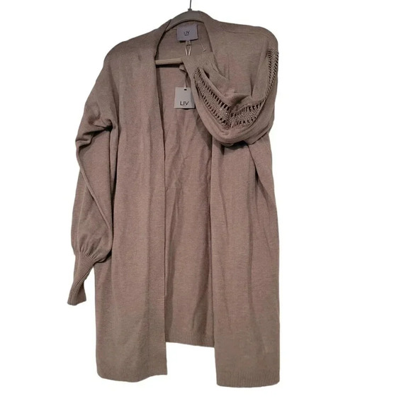 LIV Milano Women's Open Front Long Sleeve Shawl Collar Cappuccino Cardigan M NWT - Picture 7 of 14